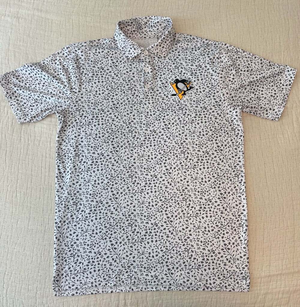 Men's Pittsburgh Penguins Antigua White/Black Motion Polo